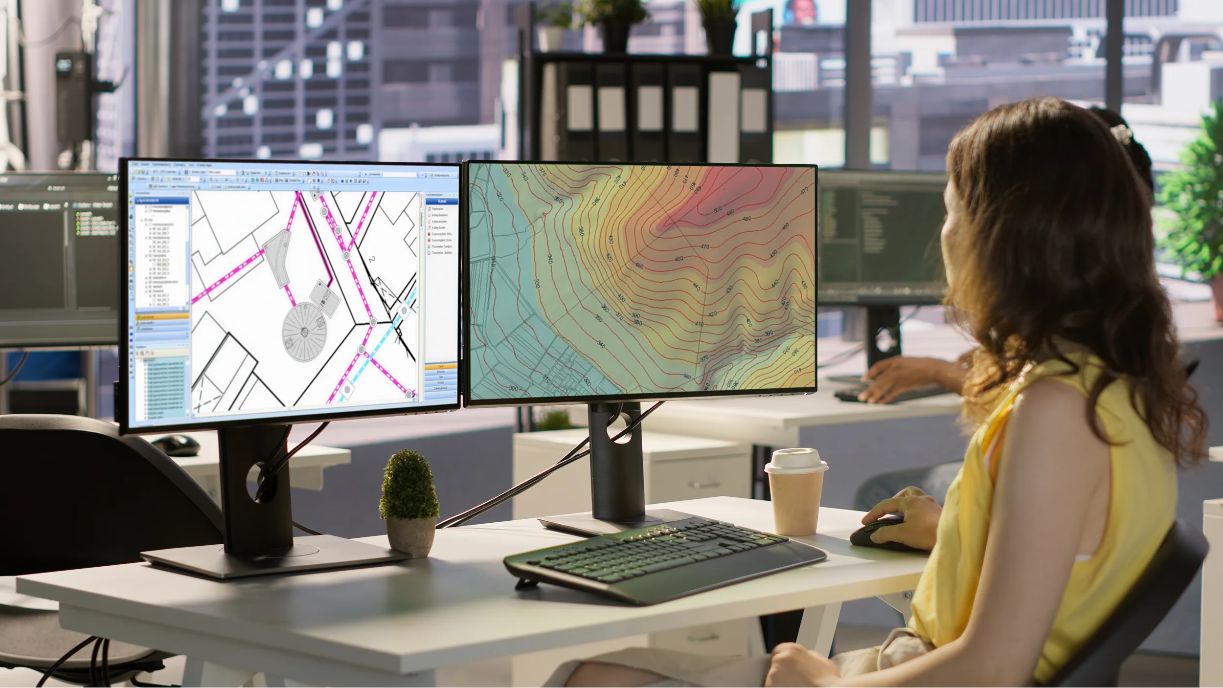 developer using multi monitor isolated screen pc office 4